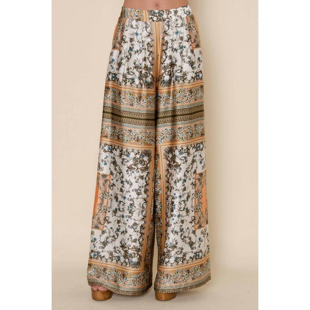 NEW FORE COLLECTION vintage print palazzo pants in ivory multi